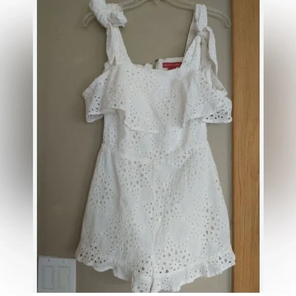 Saks Fifth Avenue White Eyelet Shorts Romper - Picture 5 of 9